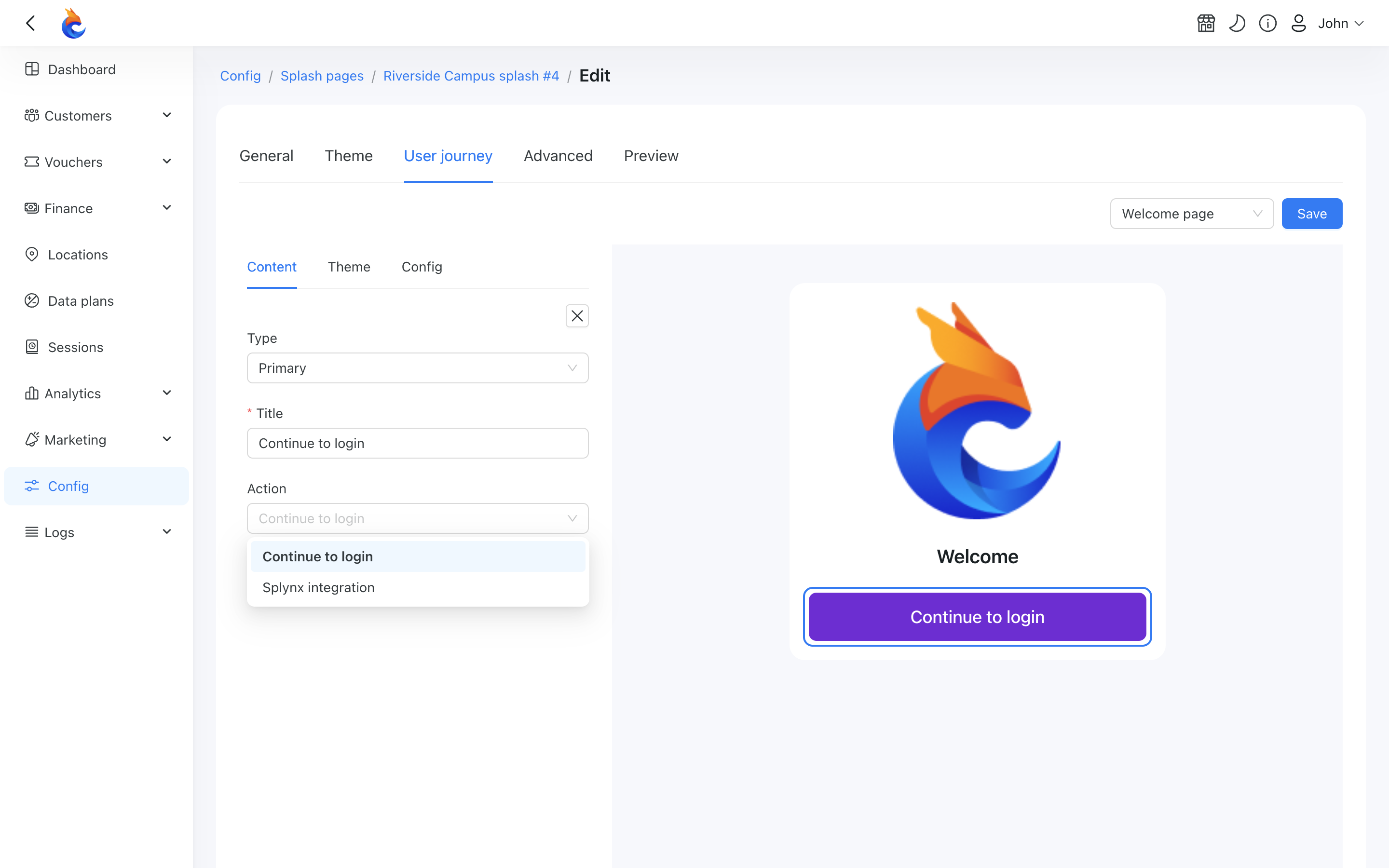 Button editor with the Action selector and no URL field
